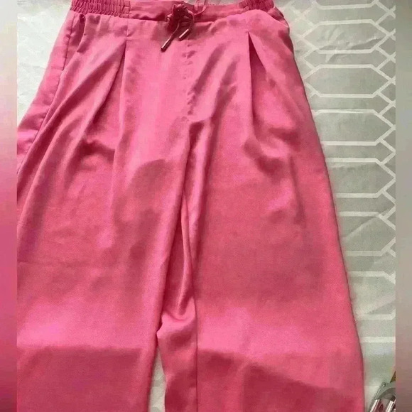Rachel Roy Pleated silky hot pink wide leg trousers size large - Picture 4 of 7